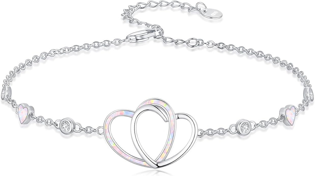 WINNICACA 925 Sterling Silver Anklets for Women Adjustable Beaded Butterfly Opal Anklet Bracelet Foot Chains Jewelry Gifts for Women Beach Birthday Christmas Gift