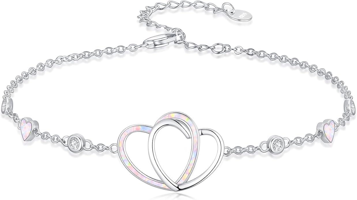WINNICACA 925 Sterling Silver Anklets for Women Adjustable Beaded Butterfly Opal Anklet Bracelet Foot Chains Jewelry Gifts for Women Beach Birthday Christmas Gift