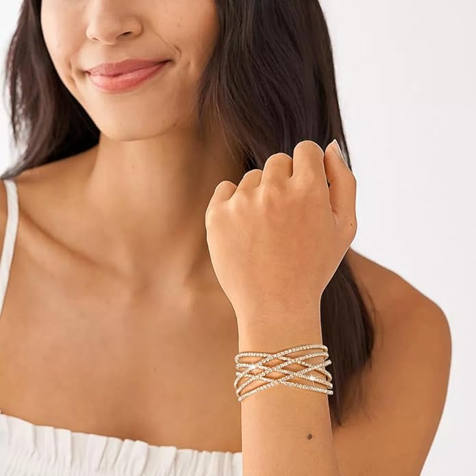Suyi Rhinestone Bracelet Multilayer Gold Cuff Bracelet for Women Crystal Braidal Bracelets