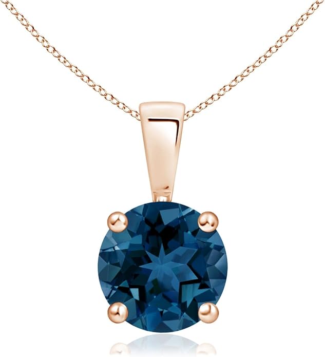 Angara Natural Blue Topaz Solitaire Pendant for Women | Classic Prong-Set Round Blue Topaz Pendant in 14K Solid Gold/Silver/Platinum With 18" Chain | December Birthday, Gemstone Jewelry Gift