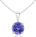 Angara Natural Tanzanite Solitaire Pendant for Women | Round Tanzanite Solitaire Pendant Necklace in 14K Solid Gold/Silver/Platinum With 18" Chain | December Birthday, Gemstone Jewelry Gift