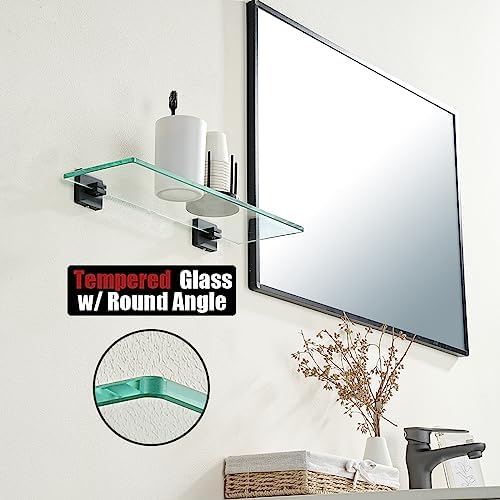 JQK Bathroom Glass Shelf Black, Tempered Glass Shower Storage 16 by 5 inches - Image 6