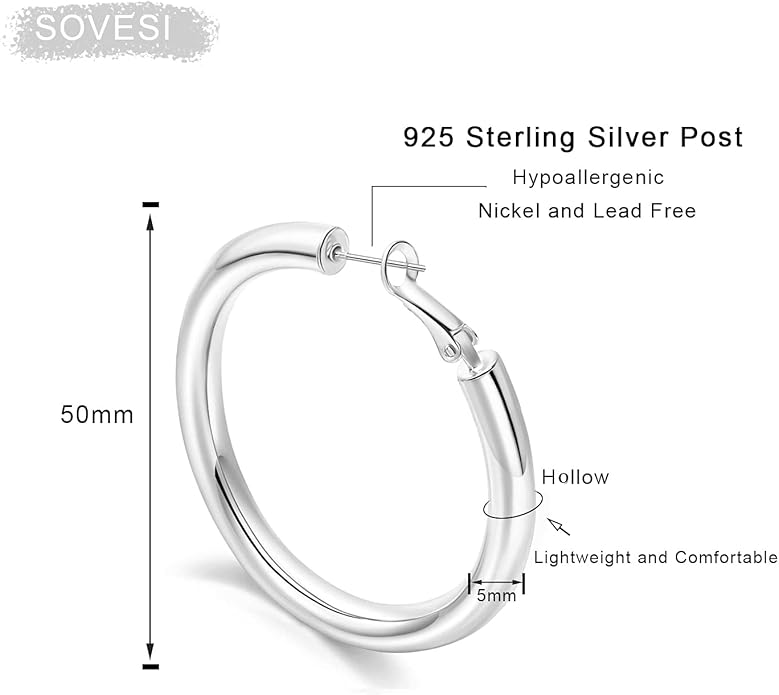 sovesi Chunky Gold Hoop Earrings for Women with 925 Sterling Silver Post, 14K Gold Plated Small Thick Gold Hoops Earrings for Women