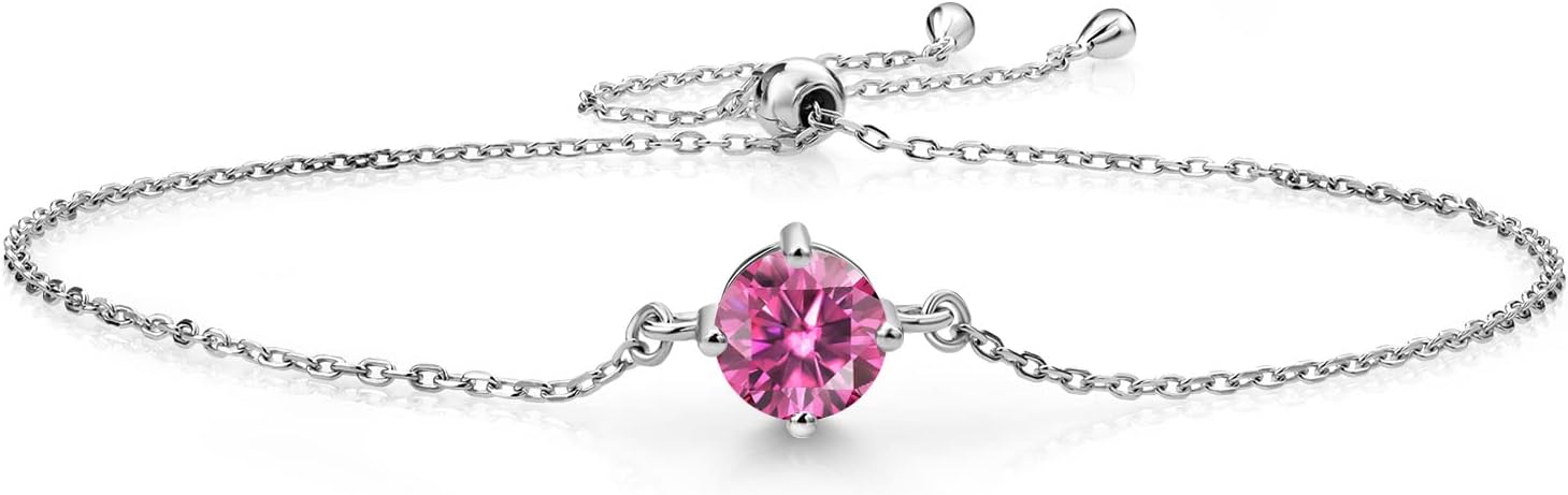Gem Stone King Gemstone Birthstone Solitaire Bracelet For Women | 925 Sterling Silver | Round 6MM | Gift for Her Women Wife Mom Lady Daughter | Adjustable Bolo Bracelet | Easy-On Easy-Off
