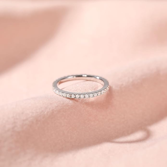 EAMTI 2mm Wedding Band Cubic Zirconia Half Eternity Stackable Brass Engagement Ring Size 3-13