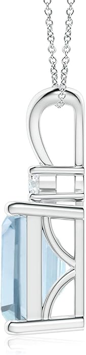 Angara Natural Aquamarine Solitaire Pendant for Women | Emerald-Cut Aquamarine Pendant with Diamond in 14K Solid Gold/Silver/Platinum With 18" Chain | March Birthday, Gemstone Jewelry Gift