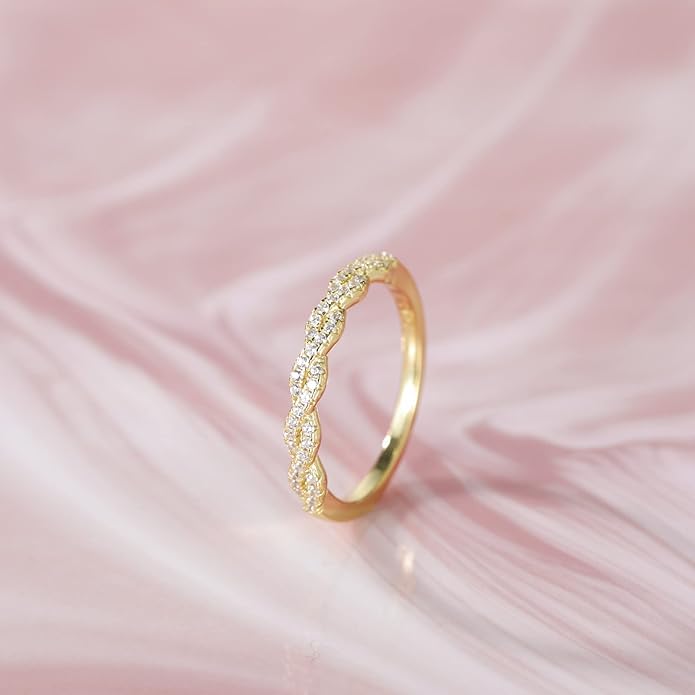 EAMTI 925 Sterling Silver Wedding Band for Women Cubic Zirconia Twisted Rope Half Eternity Band Ring Size 3-13