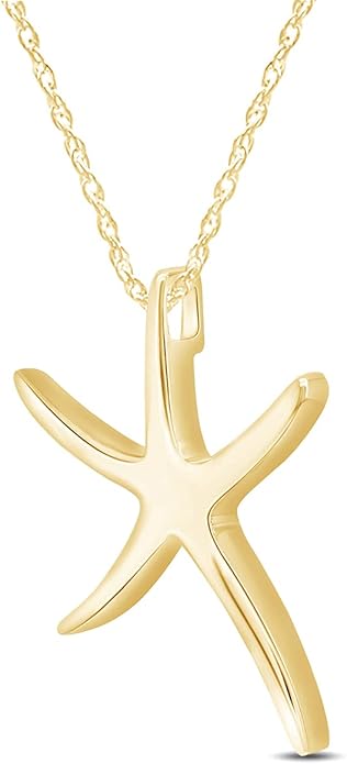 Starfish Charm Pendant Necklace for Women 14K Gold Plated 925 Sterling Silver Ocean Beach Jewelry with 18 Inch Rope Chain Summer Gift