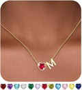 Valentines Day Gifts for Her- Heart Birthstone Initial Necklace for Women Girls,14K Gold Plated Heart Letter A-Z Necklace Birthday Trendy Jewelry Gifts for Women Girls Daughter
