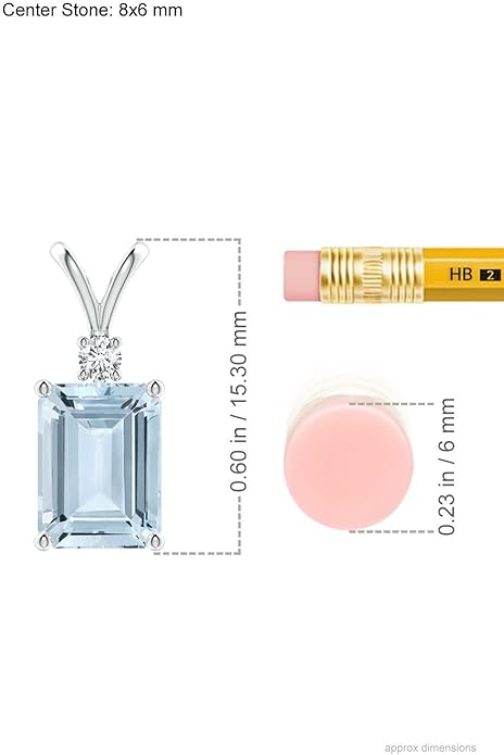 Angara Natural Aquamarine Solitaire Pendant for Women | Emerald-Cut Aquamarine Pendant with Diamond in 14K Solid Gold/Silver/Platinum With 18" Chain | March Birthday, Gemstone Jewelry Gift