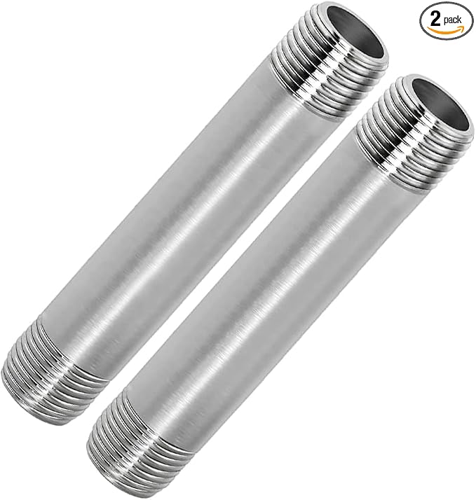 304 Stainless Steel Nipple Pipe Fitting 3/8" NPT X 3/8" NPT Male Thread Cast by Fitvell
