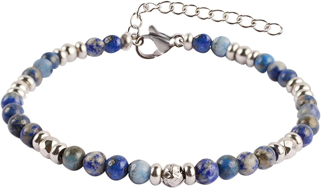 Natural Gem Stone Beaded Bracelets for Women Adjustable Stainless Steel Agate Lapis Tiger Eye Aventurine Rose Quartz