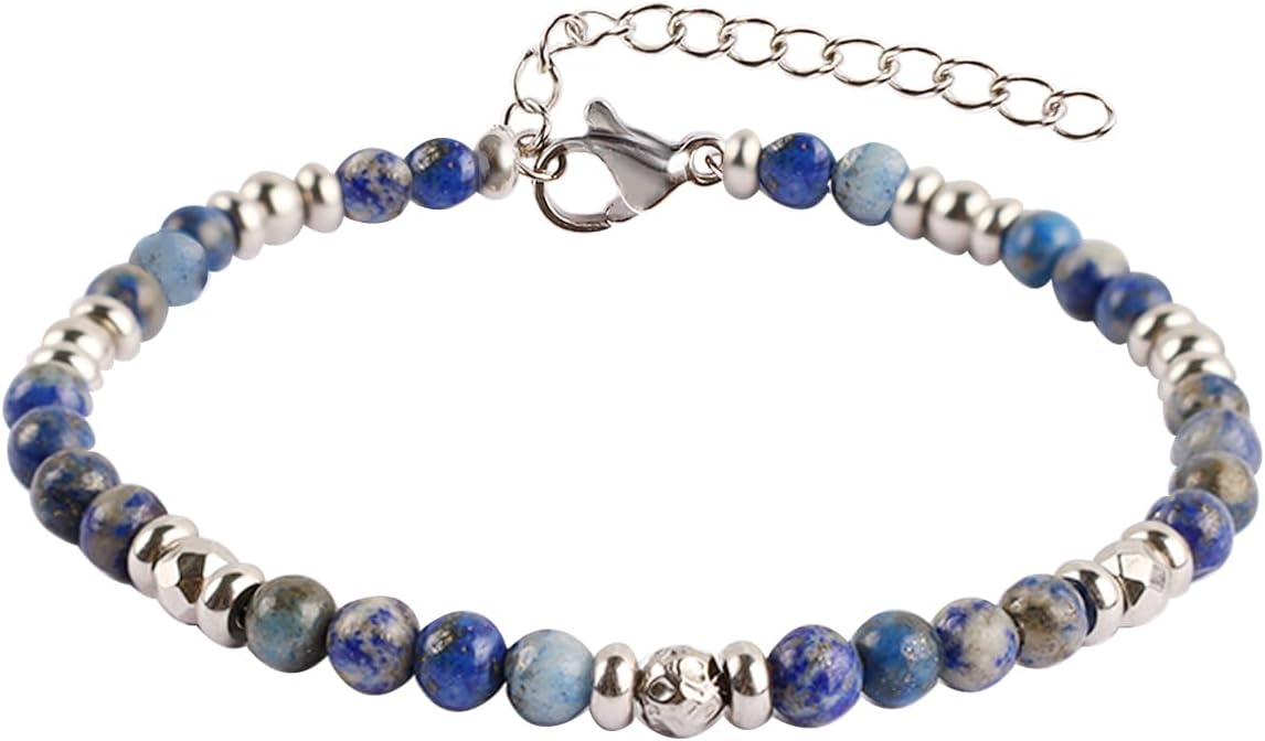 Natural Gem Stone Beaded Bracelets for Women Adjustable Stainless Steel Agate Lapis Tiger Eye Aventurine Rose Quartz