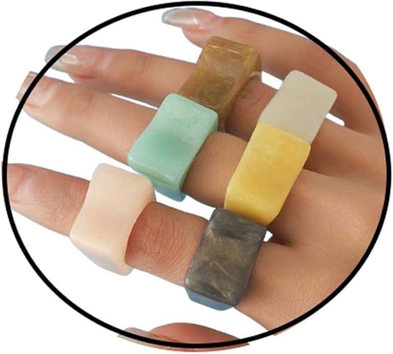 Multicolor Resin Chunky Rings for Women,Acrylic Plastic Rin Knuckle Finger Cute Trendy Aesthetic Y2k Statement Ring Vintage Simple Geometric Rings Jewelry
