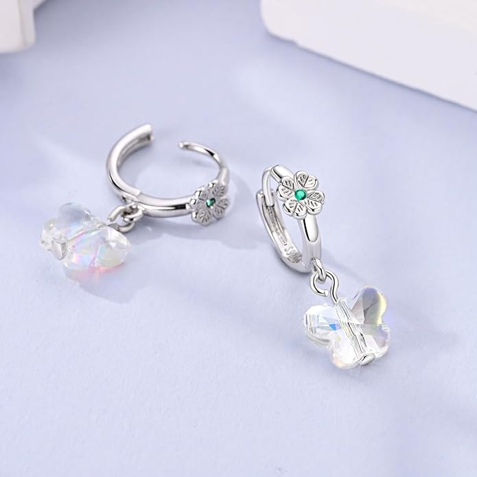 LAZA 925 Sterling Silver Hoop Earrings for Women, Hypoallergenic Huggie Butterfly Dangle Drop Earrings Colorful Flower Earrings Jewelry Gifts