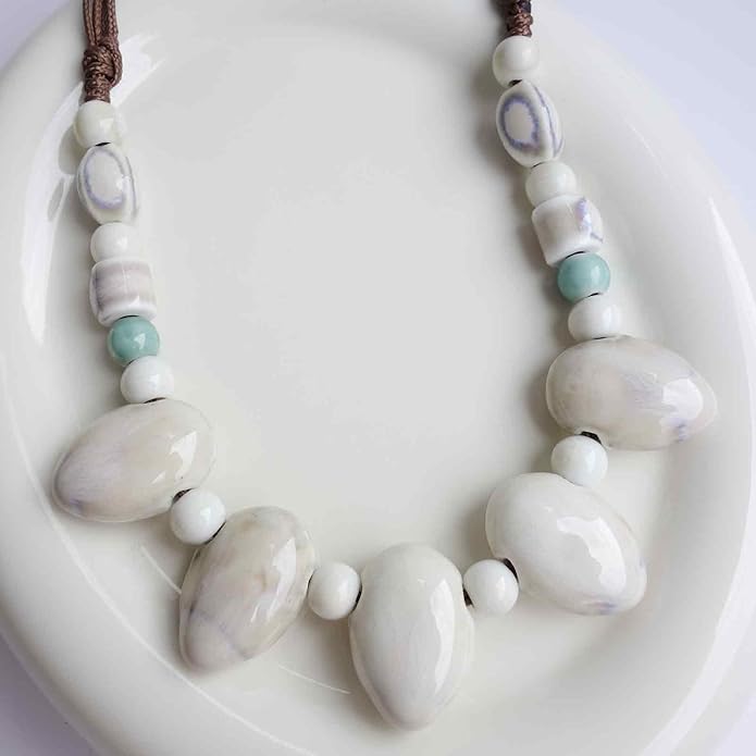 Boho Round Colorful Ceramic Beaded Necklace, Adjustable Hippie Statement Necklace, Handmade Ethnic Jewelry Gift for Women