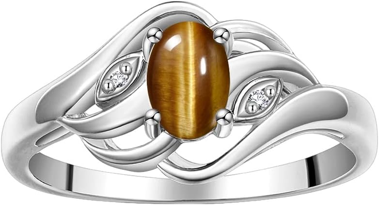 Rylos Ring featuring Classic Style, 6X4MM Birthstone Gemstone, & Diamonds - Elegant Jewelry for Women in Sterling Silver, Sizes 5-10