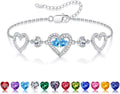 Iefil Valentines Day Gifts for Her - 925 Sterling Silver Heart Birthstone Bracelet Birthday Anniversary Jewelry Gifts for Her Wife