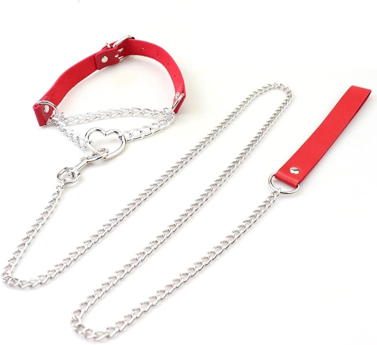 Harajuku Peach Heart Choker Punk Hauling Chain PU Leather Collar Gothic Necklace NightClub Goth Leash Belts
