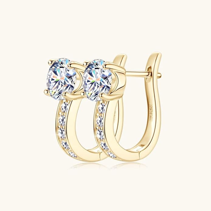 U-Shaped 1ct D-color Diamond Hoop Earrings Latch Back for Women in Sterling Silver, Timeless Wedding or Anniversary