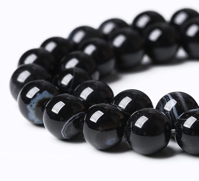 90PCS 4mm Natural Black Striped Agate Beads Gemstone Round Loose Beads for Jewelry Making DIY Bracelet Necklace 15" Inch (Black Striped Agate Beads, 4mm)