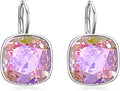 AOBOCO Sterling Silver Leverback Earrings Embellished with Crystals from Austria, Hypoallergenic Cushion Cut Square Crystal Earrings, Fine Anniversary Birthday Jewelry Gifts for Women