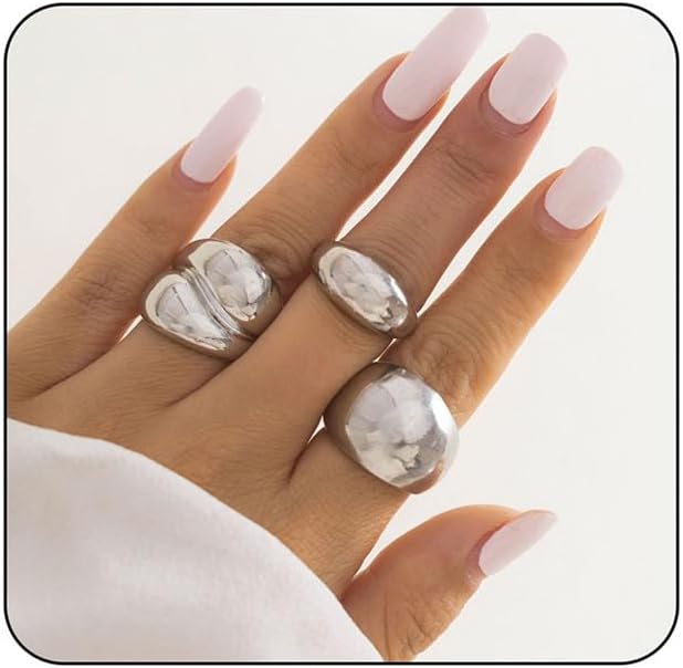 MIFYNN Chunky Gold Rings for Women Gold Silver Adjustable Thick Ring Fashion Statement Ring Open Dome Ring Chunky Silver Rings Geometric Curved Minimalist Simple Rings