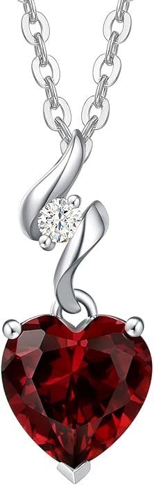 AGVANA Valentines Day Gifts 14K Solid White Gold Diamond Gemstone Pendant with Sterling Silver Chain 8mm Heart Birthstone Necklace Fine Jewelry Anniversary Birthday Gifts for Women Mom Wife