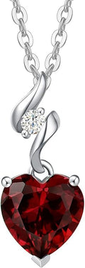 AGVANA Valentines Day Gifts 14K Solid White Gold Diamond Gemstone Pendant with Sterling Silver Chain 8mm Heart Birthstone Necklace Fine Jewelry Anniversary Birthday Gifts for Women Mom Wife