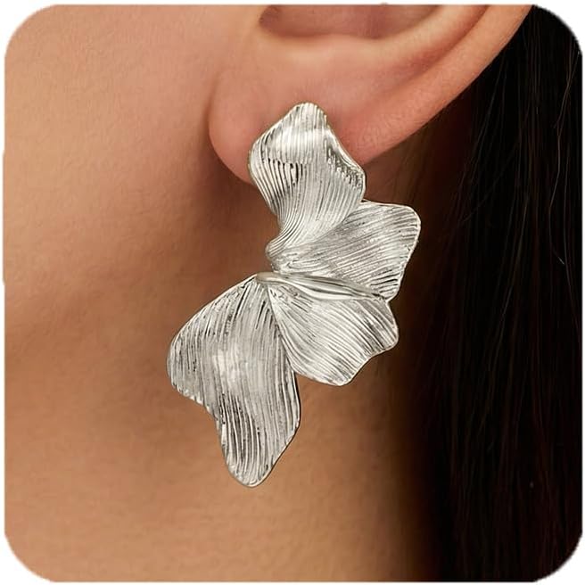 HANRESHE Lightweight Gold Silver Flower Earrings Trendy Leaf Statement Earrings Jewelry Gift