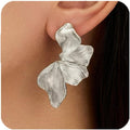 HANRESHE Lightweight Gold Silver Flower Earrings Trendy Leaf Statement Earrings Jewelry Gift