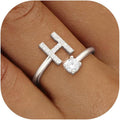 Valentines Day Gifts Gold Silver Initial Rings for Women Non Tarnish Dainty 14k Gold Plated Stackable Rings for Women Trendy Adjustable Letter Cubic Zirconia Pinky Ring Cute Open Birthday Gift Jewelry