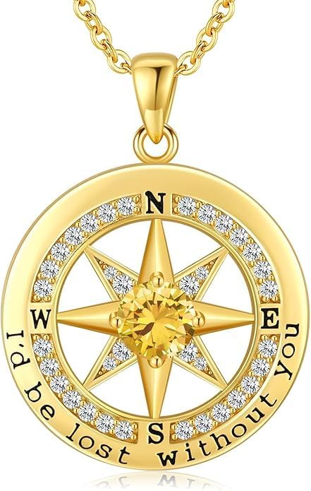 Compass Necklace for Women Wife Girlfriend Mom Daughter Gifts S925 Sterling Silver Jewelry For Anniversary Rose Gold Gifts For Birthday Christmas Mothers Valentines Day 12 Birthstones