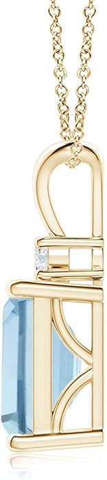 Angara Natural Aquamarine Solitaire Pendant for Women | Emerald-Cut Aquamarine Pendant with Diamond in 14K Solid Gold/Silver/Platinum With 18" Chain | March Birthday, Gemstone Jewelry Gift