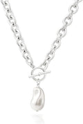 Zeffy 14K Gold/Silver Plated Chunky Thick Chain Toggle Clasp Necklace Dainty Baroque Pearl/Heart/Cross/Turquoise Pendant Necklace