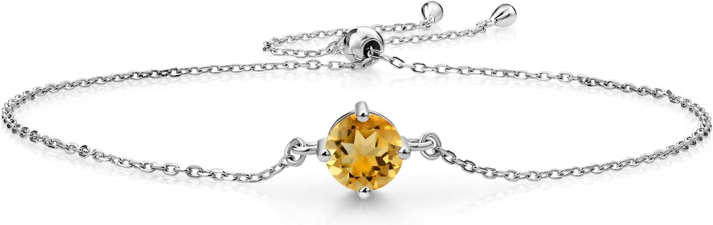 Gem Stone King Gemstone Birthstone Solitaire Bracelet For Women | 925 Sterling Silver | Round 6MM | Gift for Her Women Wife Mom Lady Daughter | Adjustable Bolo Bracelet | Easy-On Easy-Off