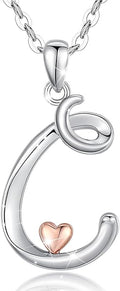 CELESTIA 925 Sterling Silver Initial Necklaces 26 Letter with Rose Gold Heart - 18 Inch Chain