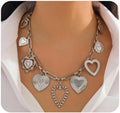 Chunky Gold Heart Necklace for Women,Y2K Big Heart Statement Necklace Long Puffy Hearts Chain Charm Necklaces Trendy Jewerly