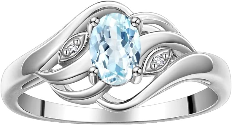Rylos Ring featuring Classic Style, 6X4MM Birthstone Gemstone, & Diamonds - Elegant Jewelry for Women in Sterling Silver, Sizes 5-10