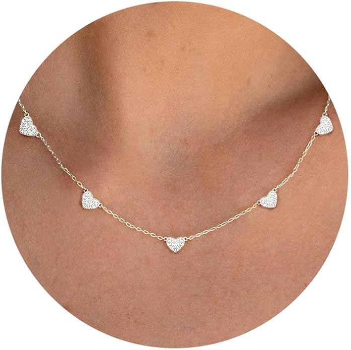 VRIUA Necklaces for Women - 14K Gold/Silver Plated Dainty Chain Necklace with Five Charms: Diamond, Bow, Snowflake, Cross, Flower, Clover, Butterfly, Heart, Star of David, and Star Trendy Jewelry