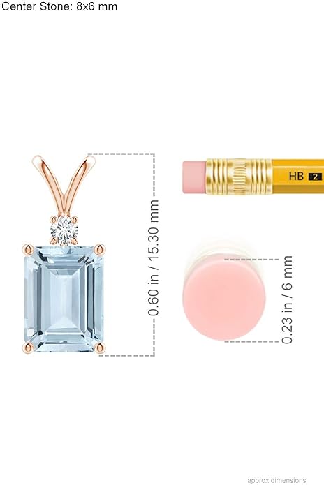 Angara Natural Aquamarine Solitaire Pendant for Women | Emerald-Cut Aquamarine Pendant with Diamond in 14K Solid Gold/Silver/Platinum With 18" Chain | March Birthday, Gemstone Jewelry Gift