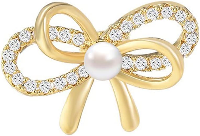 Bow Knot Pin Rhinestone Crystal Pearl Brooch 18k Gold Plated Lapel Pin Birthday Jewelry Gift for Women Men