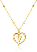 Cicy Bell Womens Heart Initial Necklace for Women 18k Gold Plated Shell Personalized Letter Pendant Necklace 17.7'' with 2'' Extender