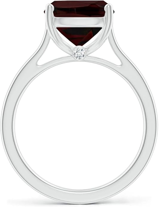 Angara Cushion Garnet Solitaire Ring in Sterling Silver/14K Solid Gold/Platinum | Natural Garnet Solitaire Ring for Women | January Birthday, Anniversary, Gemstone Jewelry Gift