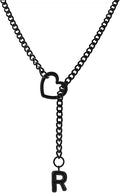 Black Heart Slip Chain Initial Necklaces for Women,Stainless Steel O-Ring Adjustable Lariat Heart Y-Necklace,Punk Gothic Cuban Collar Choker Necklace for women