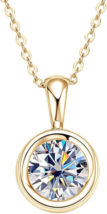 Classic 2 Carat Round Cut Diamond Pendant Necklace in Sterling Silver, Bezel-Set White Diamond, Diamond Jewelry for Women