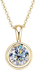 Classic 2 Carat Round Cut Diamond Pendant Necklace in Sterling Silver, Bezel-Set White Diamond, Diamond Jewelry for Women