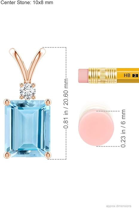 Angara Natural Aquamarine Solitaire Pendant for Women | Emerald-Cut Aquamarine Pendant with Diamond in 14K Solid Gold/Silver/Platinum With 18" Chain | March Birthday, Gemstone Jewelry Gift