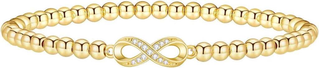 Gold Bracelets for Women 14K Gold Plated Bead Bracelet Hypoallergenic Stretch Bracelets for Women Elastic Bracelet Trendy Teen Gift Dainty Jewelry for Women