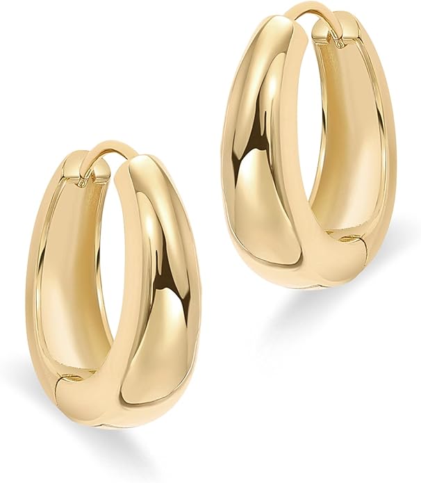 PAVOI 14K Gold Plated 925 Sterling Silver Post Small Chunky Hoops Earrings | Thick Lightweight Gold Hoop Earrings for Women